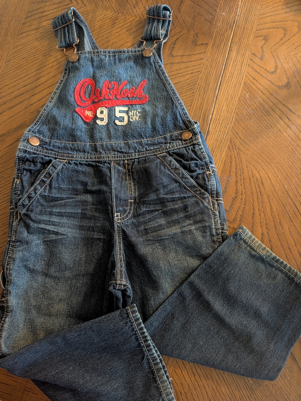 OshKosh B'gosh Dark Blue Denim Overalls with Red Logo